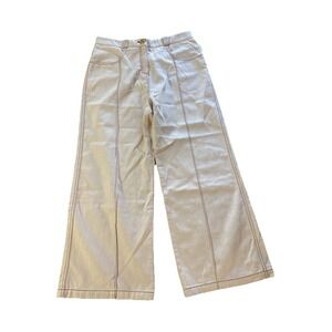 Giambattista‎ Valli Jeans Sz 46 10 Pink Contrast Stitch Wide Leg High Rise Italy